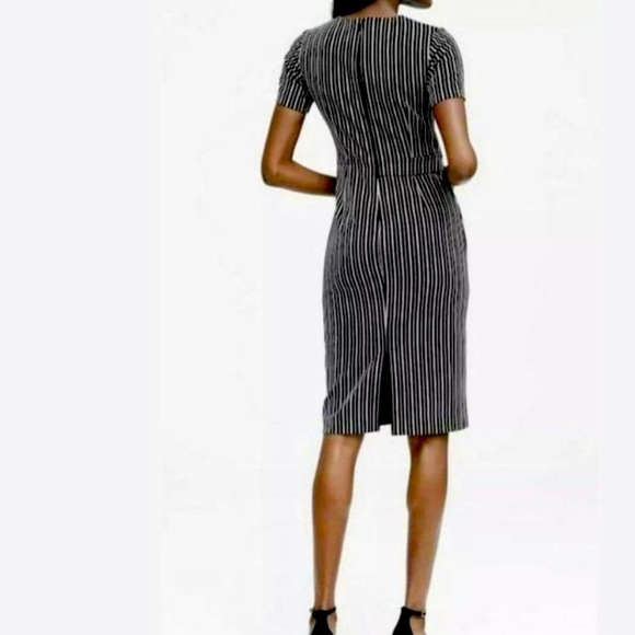 Banana Republic Black Grey Striped  Pinstriped Fitted Midi Shift Dress 4 Tall - Picture 2 of 15